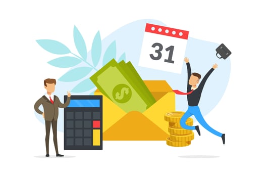 Salary Payment Date or Payday Concept, Happy Young Man Receiving Money or Salary Cartoon Illustration vector