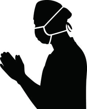 Medical Professional Silhouette in Scrubs and Face Mask. Healthcare Safety and Prevention vector