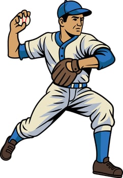 retro illustration style of a baseball player throwing a ball vector