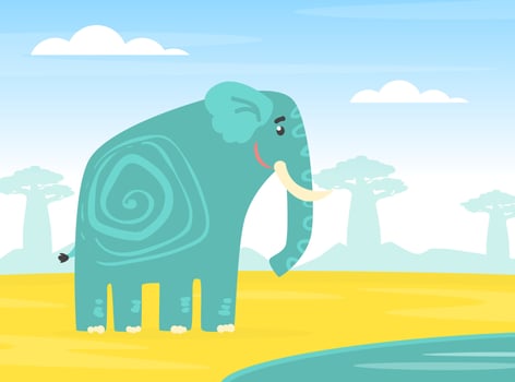 Cute Elephant African Animal on Background of African Savanna Landscape Cartoon Illustration vector