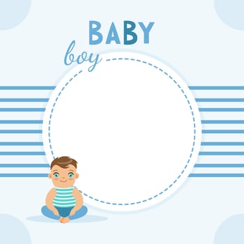 Blue Baby Shower Invitation Card, Cute Baby Boy Poster, Greeting Card, Banner Design Template Cartoon Illustration vector