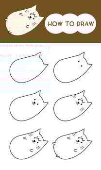 How to draw fluffy fat cat cartoon step by step for learning, drawing, kindergarten, coloring book and education vector