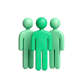 Three stylized green figures standing together isolated on transparent background png