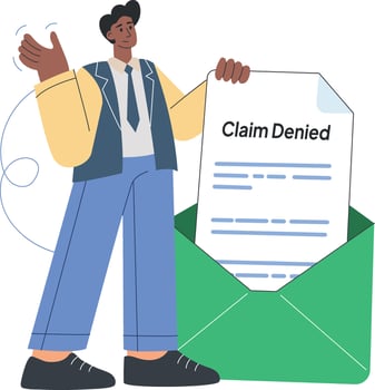 Man gesturing with claim denial letter vector