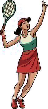 illustration of a female tennis player serving vector
