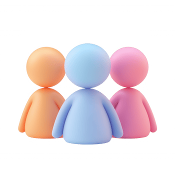 Pastel background icon figurines standing together, symbolizing diversity and unity against clean transparent 3d png