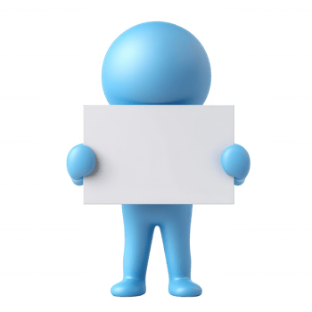 Blue 3d for user character holding a blank white sign, perfect icon adding custom messages, on a transparent background png