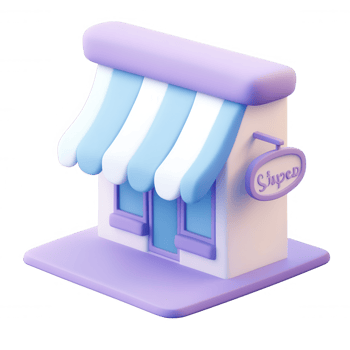 Charming 3d icon illustration shop, a pastel colored ice of cream perfect for projects related to summer, desserts, or small businesses, with transparent background png