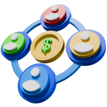 Financial Network 3D Cartoon Representation of People and Money png