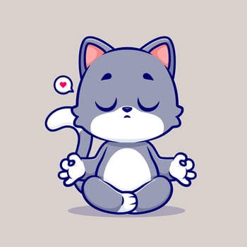 Cute Cat Meditation Yoga Cartoon Illustration vector