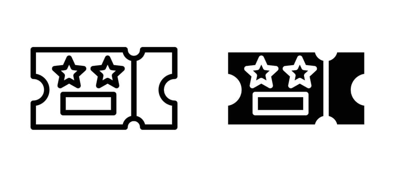 Movie ticket icon in black modern and lines and solid vector