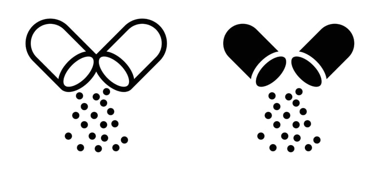 Open Capsule Pill icon in black modern and lines and solid vector