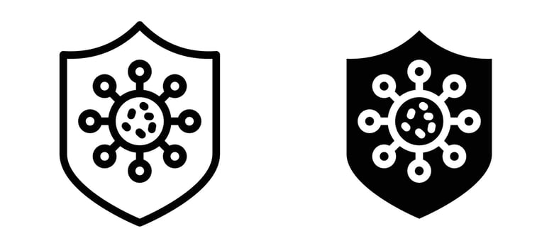 Virus protection shield icon in black modern and lines and solid vector