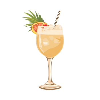 Fruity Orange Beverage with Straw and Garnish Tropical Drink png