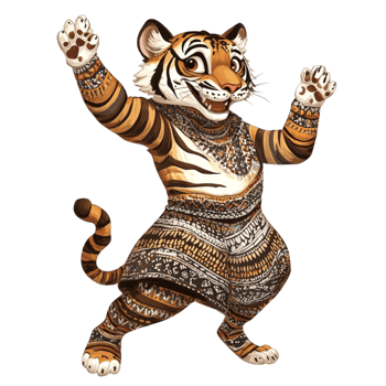 Dancing Tiger in Cultural Attire Happy Character Celebration png