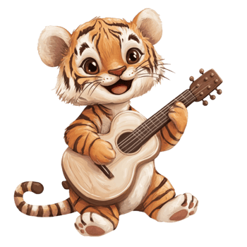 tiger cub playing acoustic guitar png