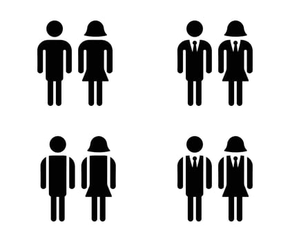 Male and Female Business Icons Casual and Formal Attire, Black Minimalist Style Vectors