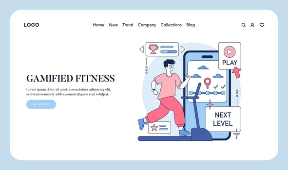 Gamified Fitness App Illustration with Treadmill Running vector