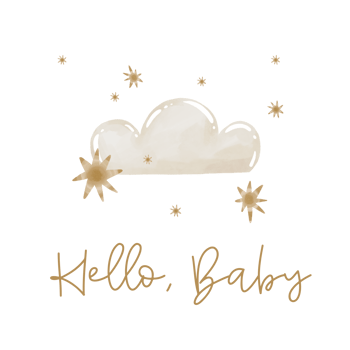 Baby card for newborn with sky elements, clouds and stars. Baby shower greeting card. Kids boho design png