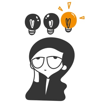 a cartoon woman with glasses and a light bulb above her head vector