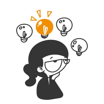 a cartoon woman with glasses and an idea light bulb vector