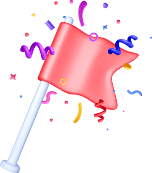 Colorful 3D Flag Surrounded by Celebration Confetti png