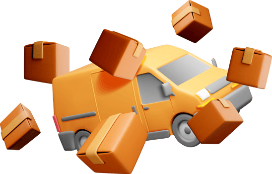 3D Delivery Van with Floating Packages png