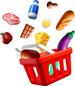3D Shopping Basket Filled with Groceries png