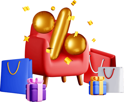 3D Colorful Chair with Shopping Items Surrounding png
