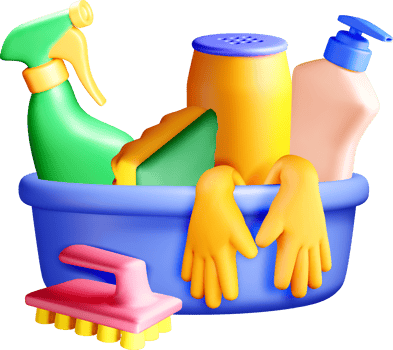 Colorful 3D Cleaning Supplies in a Basket png