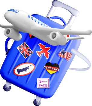 3D Suitcase with Airplane and Travel Stickers png