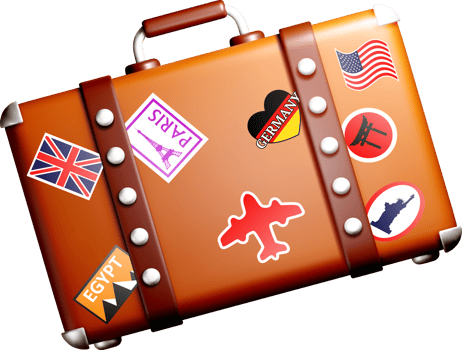 Colorful 3D Travel Suitcase with Stickers png