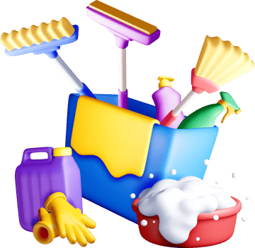 Colorful Cleaning Tools in a 3D Arrangement png