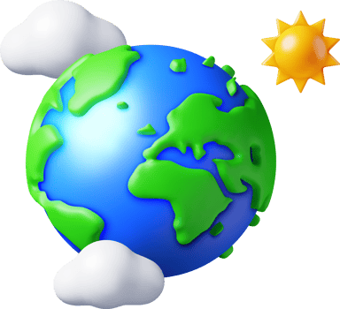 Colorful 3D Earth with Sun and Clouds png