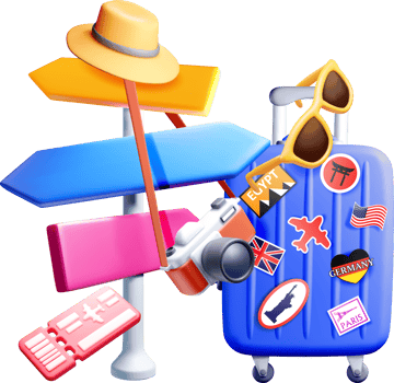 Colorful Travel Accessories and Directions Sign png