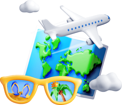 3D Travel Elements Plane, Map, and Glasses png