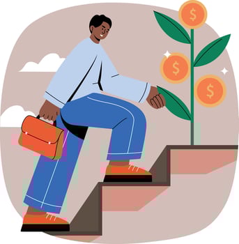 Person climbing stairs to financial success vector