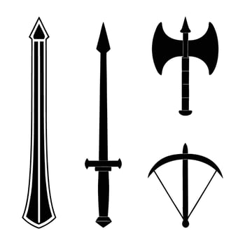 Sword, spear, and shield icons set vector