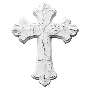 Ornate white cross with distressed texture isolated on transparent background png