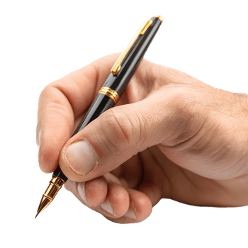 Close up of a person s hand holding a classic fountain pen ready to write isolated on transparent background png