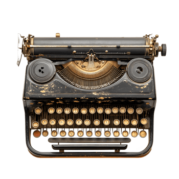 Vintage ornate mechanical typewriter with detailed keys and roller isolated on transparent background png