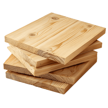 Stack of rough cut wooden planks with natural bark edges isolated on transparent background png