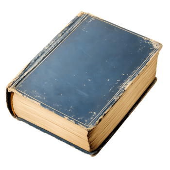A vintage blue hardcover book with aged pages isolated on transparent background png