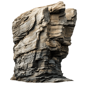 A detailed geological formation of layered sedimentary rock isolated on transparent background png