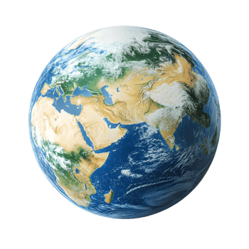 Detailed realistic depiction of planet earth showing continents and oceans isolated on transparent background png