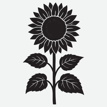 Sunflower with leaves silhouette plant vector