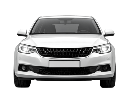 Sleek modern white car with illuminated headlights stands ready for the open road png