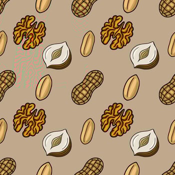 Colorful illustrated nut pattern vector