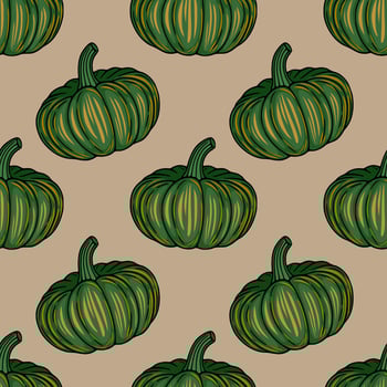 green pumpkin pattern on beige background vector