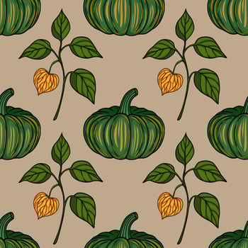 Pumpkin and leaf pattern design vector